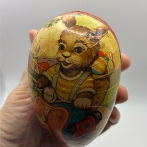 Vintage German Papier Mache (Paper Mache) Easter Egg Bunny on Scooter